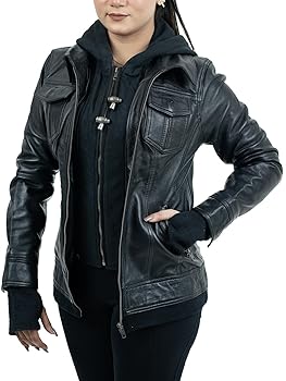 GOKTOG Hooded Vegan Leather Jacket Women, Faux Leather